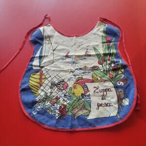 Vintage Italian Zuppa di pesce Bib Apron Fish Novelty Graphic Euro Cottagecore